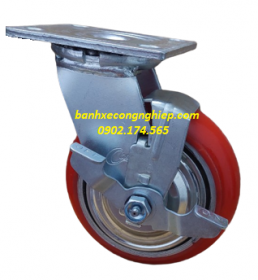 Bánh xe PU lõi gang 100mm,125mm,150mm,200mm Hàn Quốc bo tròn giảm ma sát càng thép xoay khoá hông