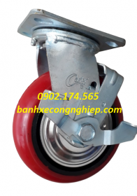 Bánh xe Hàn Quốc PU gang 100mm, 125mm, 150mm, 200mm càng xoay khóa