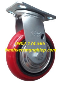 Bánh xe Hàn Quốc PU gang 100mm, 125mm, 150mm, 200mm càng thép xoay