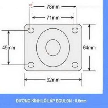 Bánh xe PU 75mm, 100mm, 125mm càng inox 304 cố định tải trung