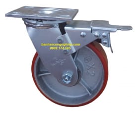 Bánh xe PU 100mm, 125mm, 150mm, 200mm lõi gang càng thép xoay khóa kép tiêu chuẩn USA