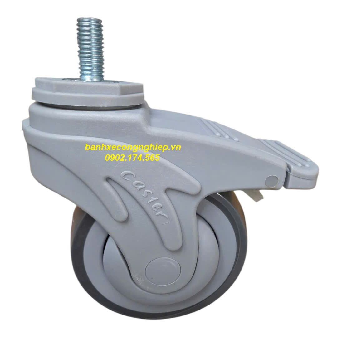 Bánh xe TPR75mm, 100mm, 125mm càng nhựa Nylon xoay khóa M12 Caster Serie 2