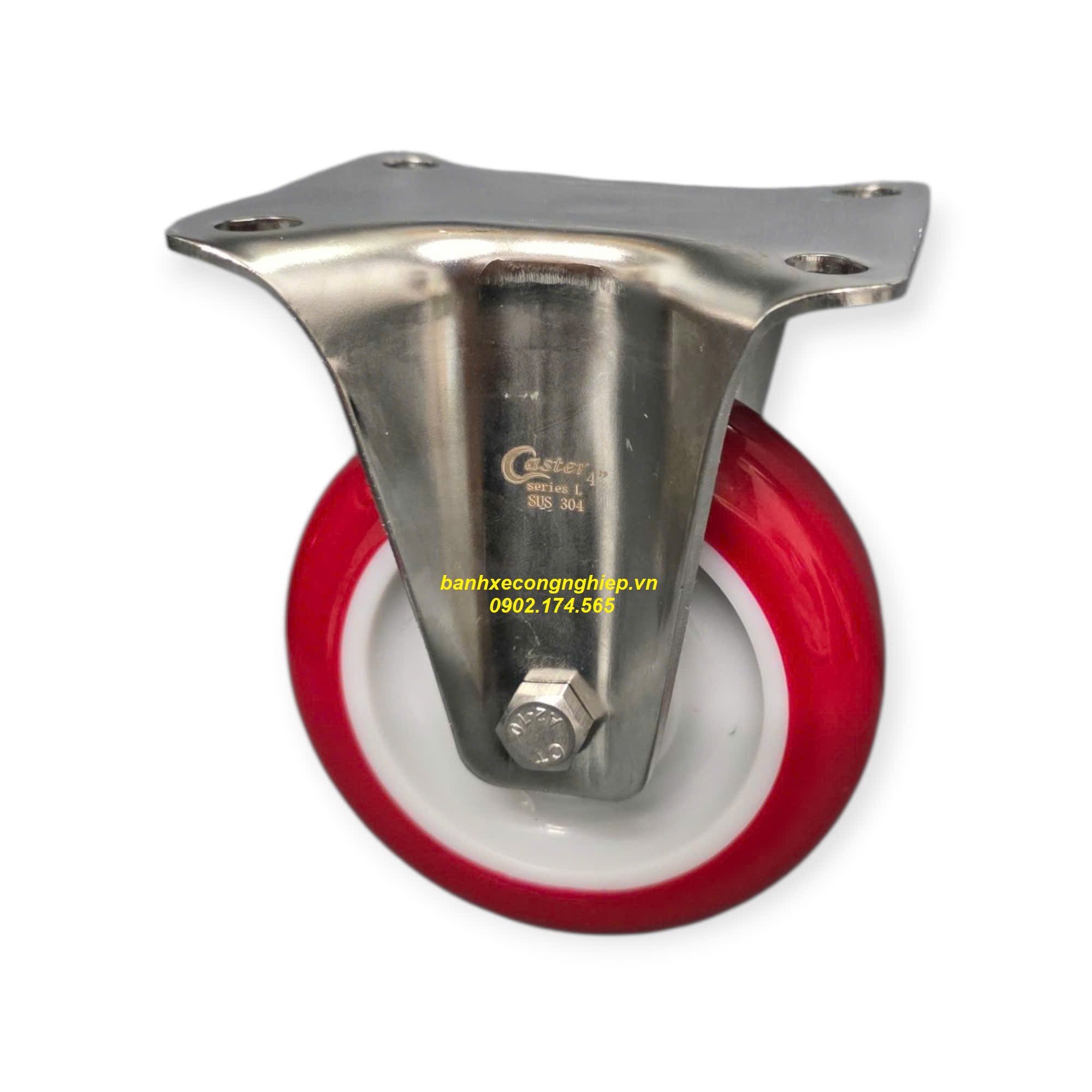 Bánh xe PU75mm, 100mm, 125mm càng inox 304 xoay cố định Caster Serie 2 tiêu chuẩn EU