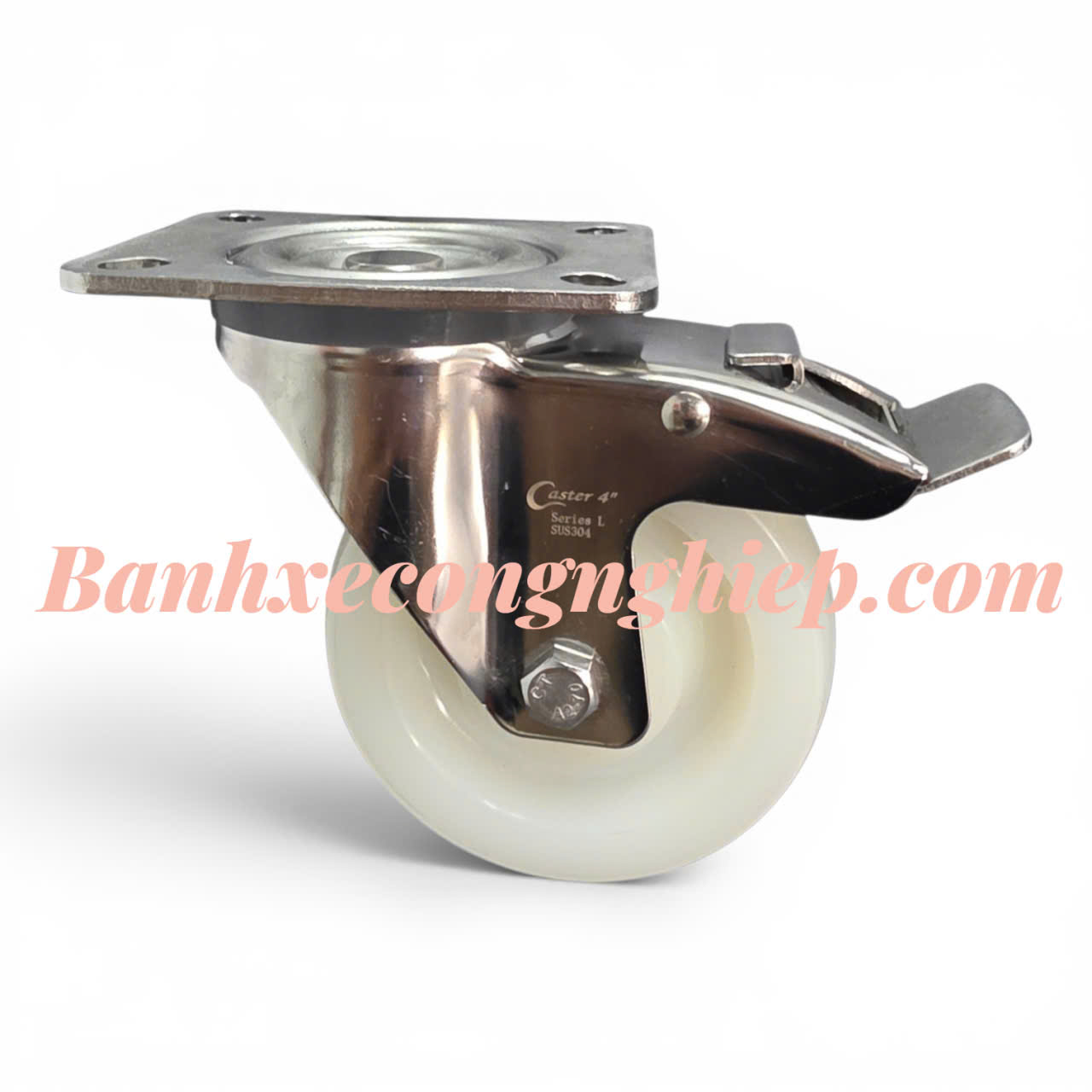 Bánh xe PA75mm, 100mm, 125mm càng inox 304 xoay khóa Caster Serie 2 tiêu chuẩn EU