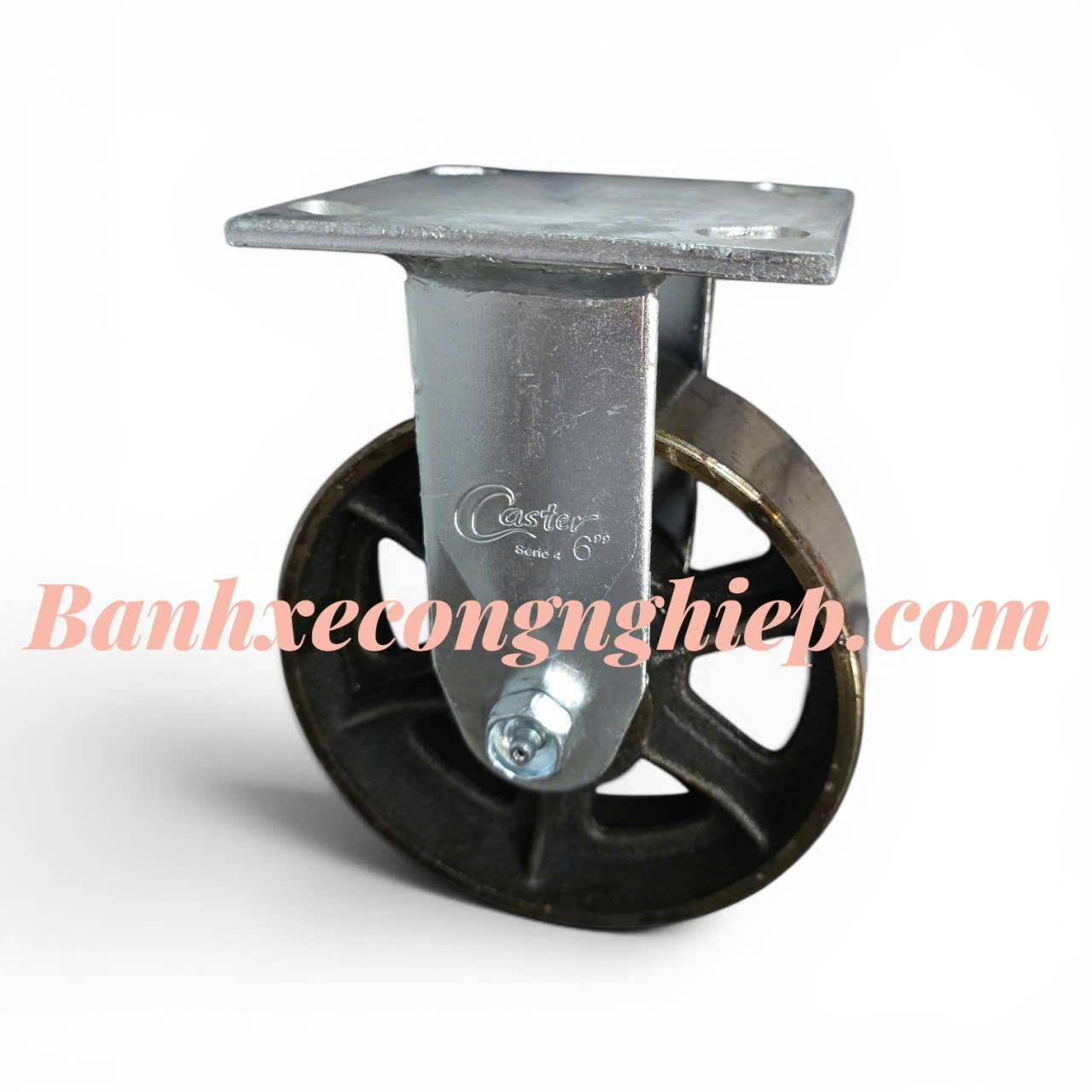 Bánh xe PU gang đúc 150mm, 200mm càng thép cố định Caster Serie 4 tải nặng