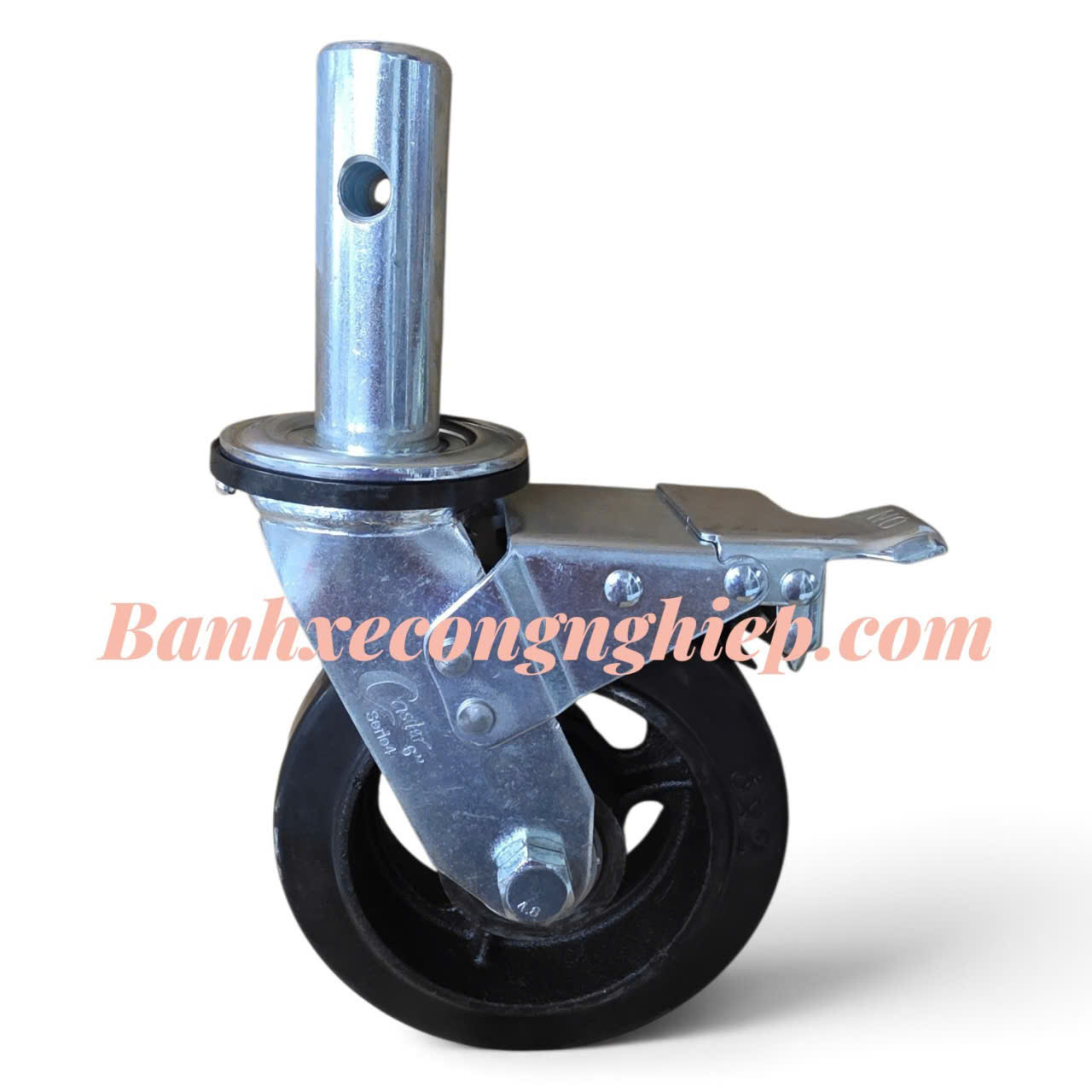 Bánh xe giàn giáo cao su lõi gang 150mm chuyên dụng khóa kép Caster Serie 4