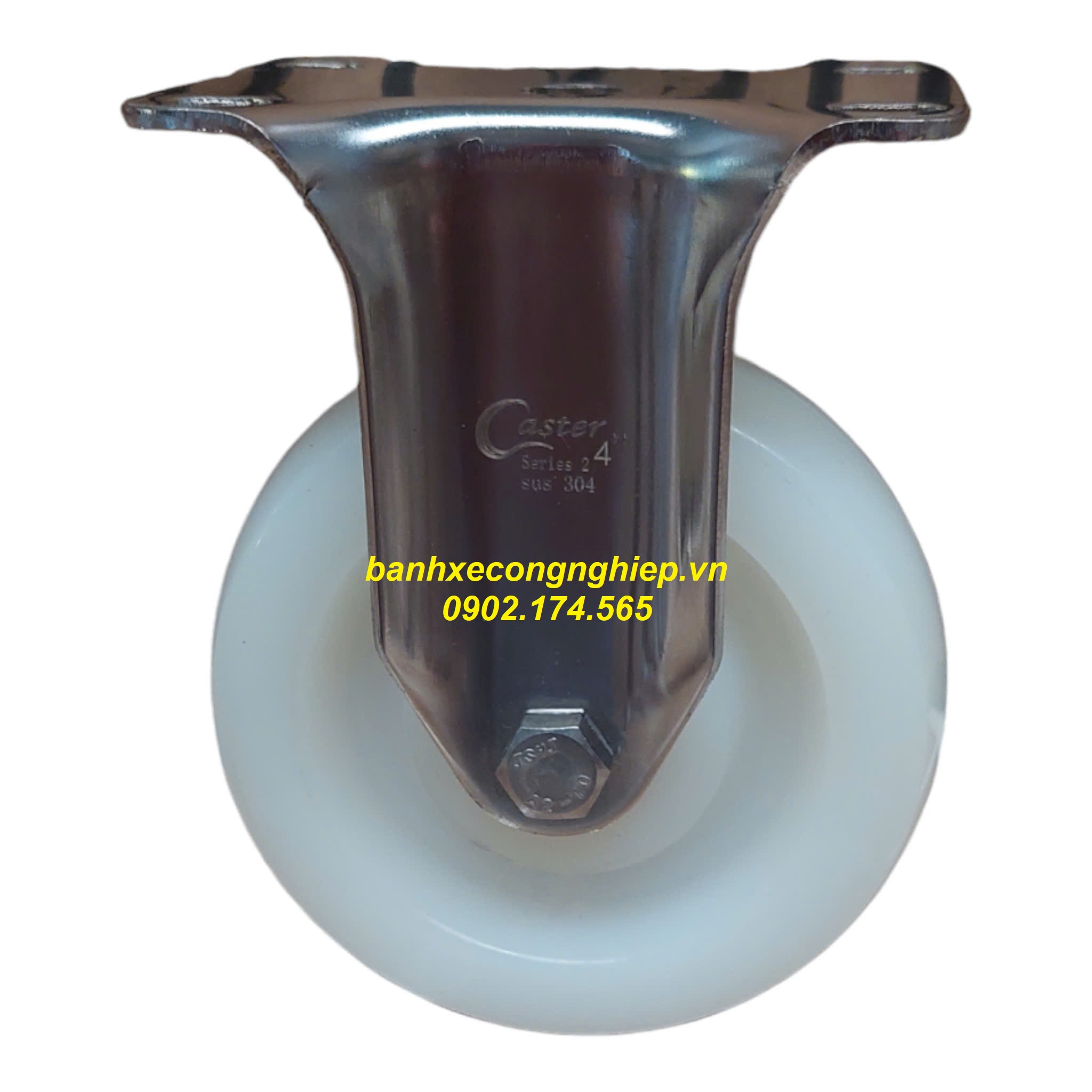 Bánh xe PA 63.5mm, 75mm, 100mm, 125mm càng inox 304 cố định Caster Serie 2 tải trung