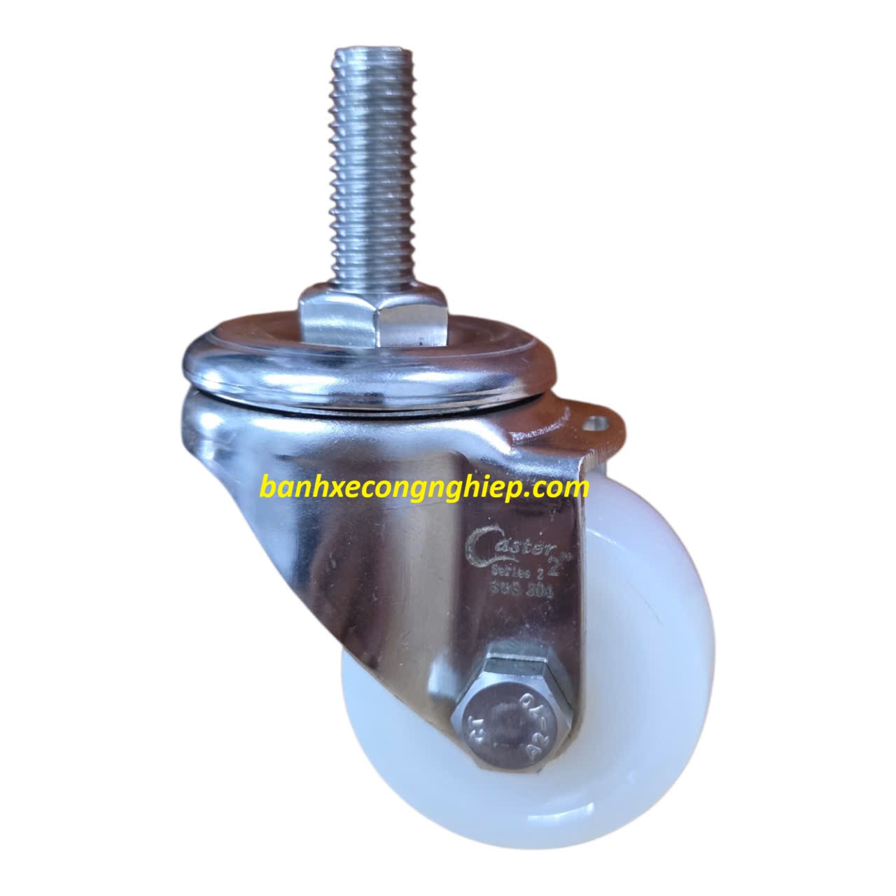 Bánh xe PA50x28 càng inox 304 xoay trục ren M12 Caster Serie 2 tải trung