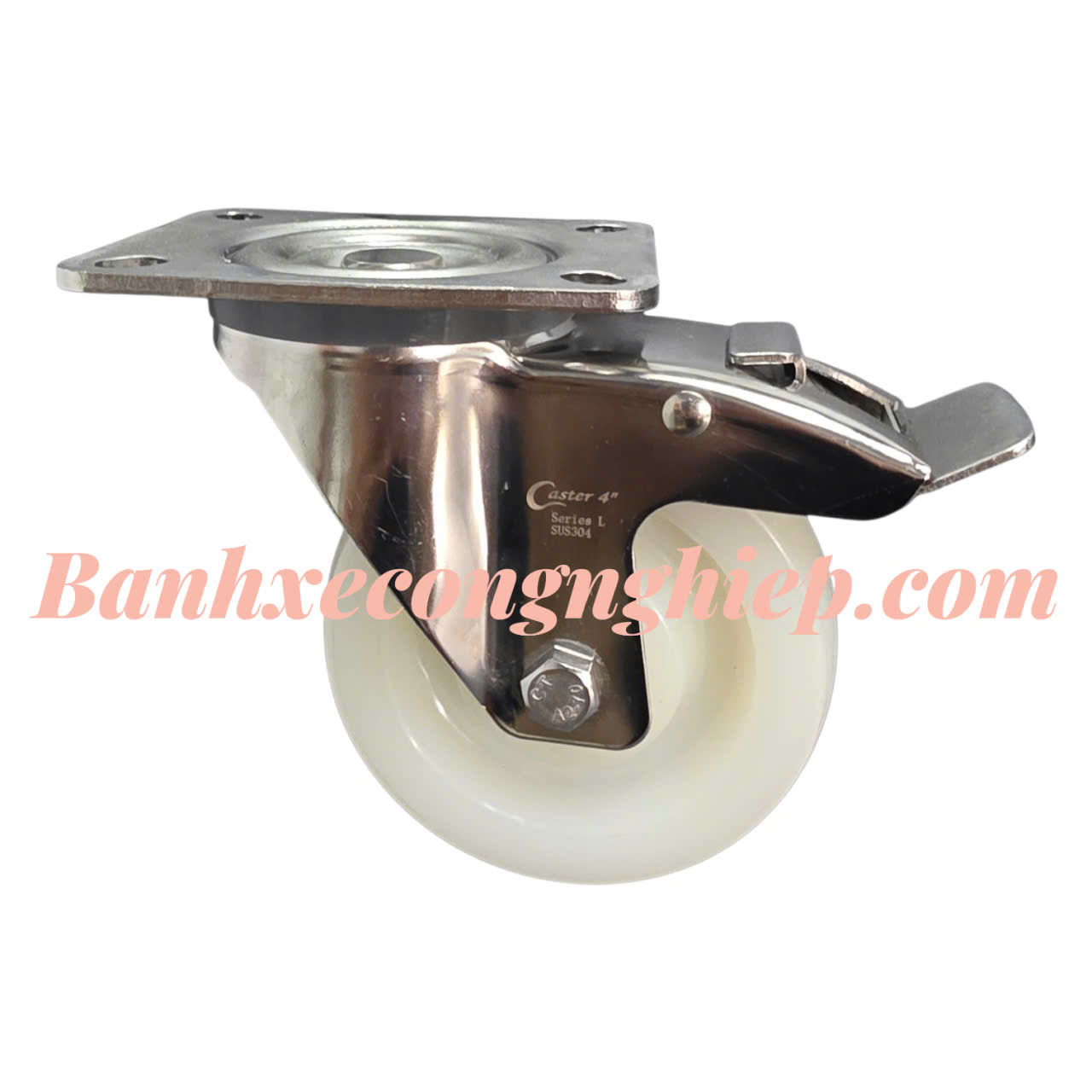 Bánh xe PA75mm, 100mm, 125mm càng inox 304 xoay khóa Caster Serie 2 tiêu chuẩn EU