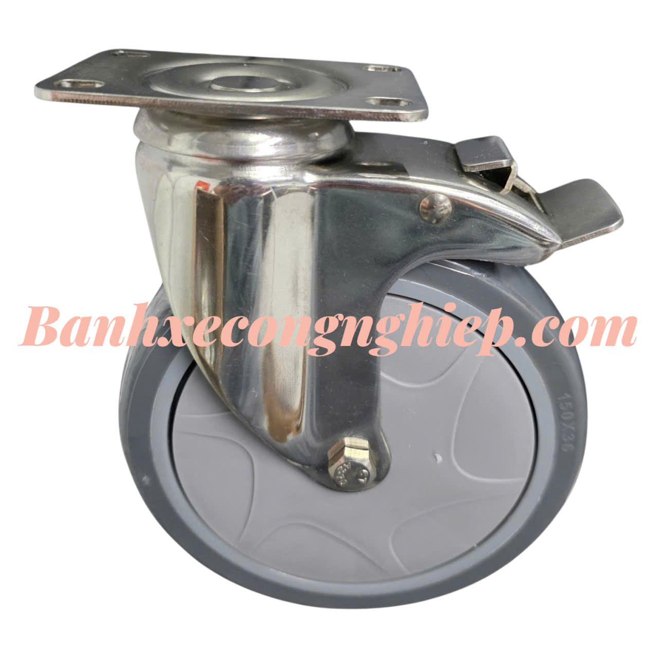 Bánh xe TPR 150x36mm càng inox 304 xoay khóa Caster Serie 2 tải trung