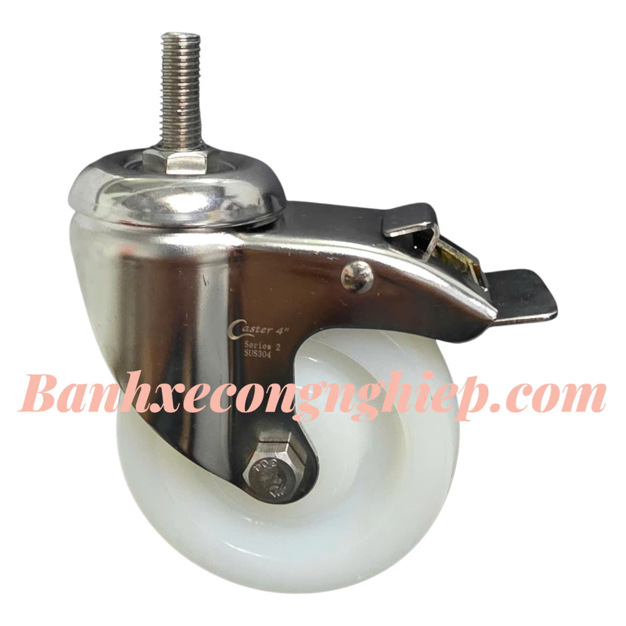 Bánh xe PA 63.5mm, 75mm, 100mm, 125mm càng inox 304 xoay khóa M12 Caster Serie 2 tải trung