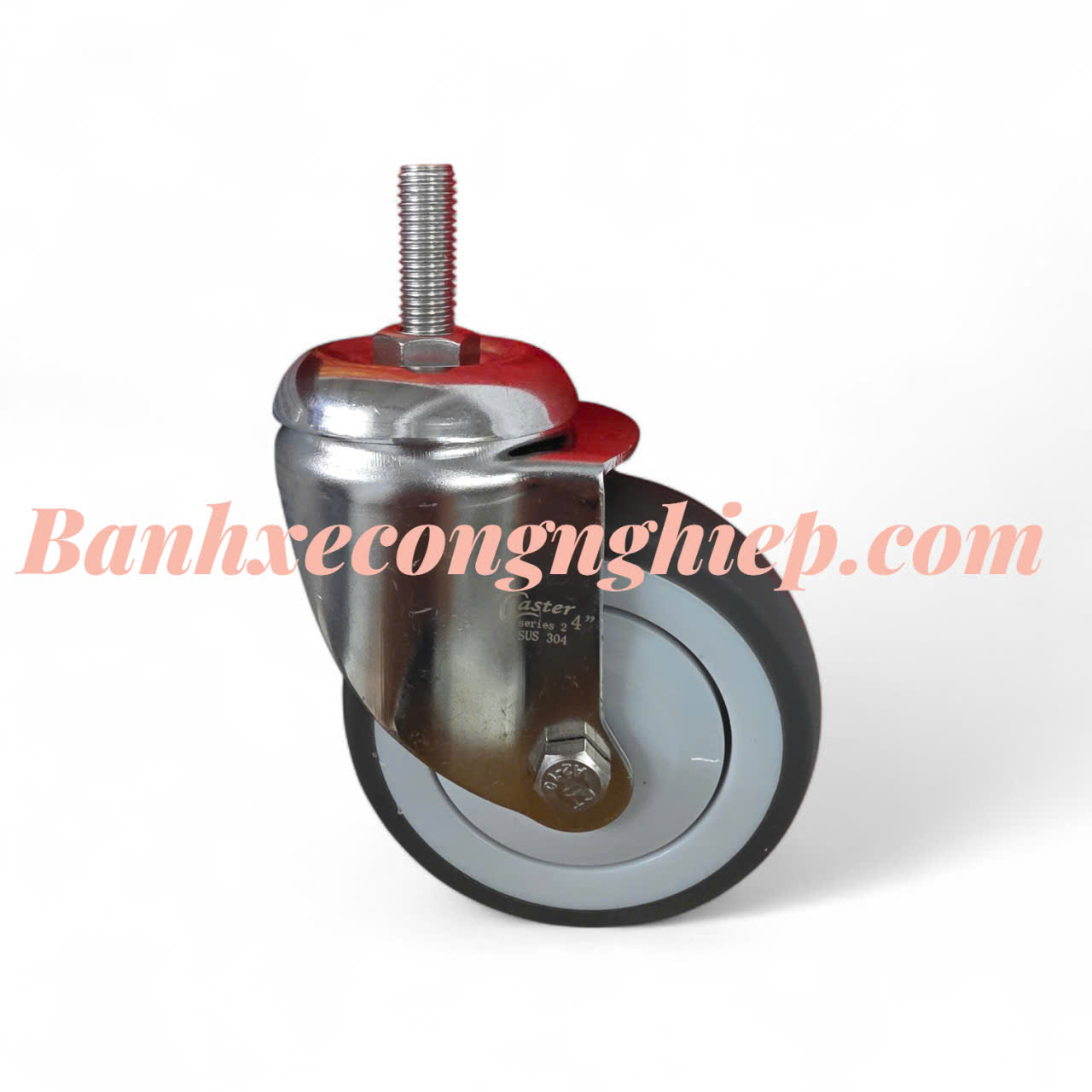 Bánh xe TPR 75mm, 100mm, 125mm, 150mm càng inox 304 xoay trục ren M12 Caster Serie 2 tải trung