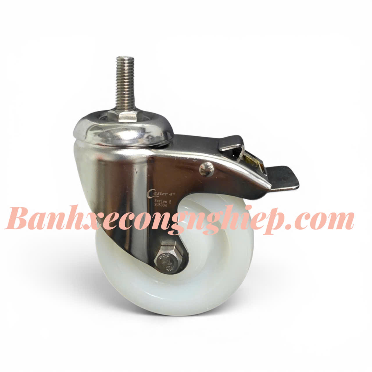 Bánh xe PA 63.5mm, 75mm, 100mm, 125mm càng inox 304 xoay khóa M12 Caster Serie 2 tải trung