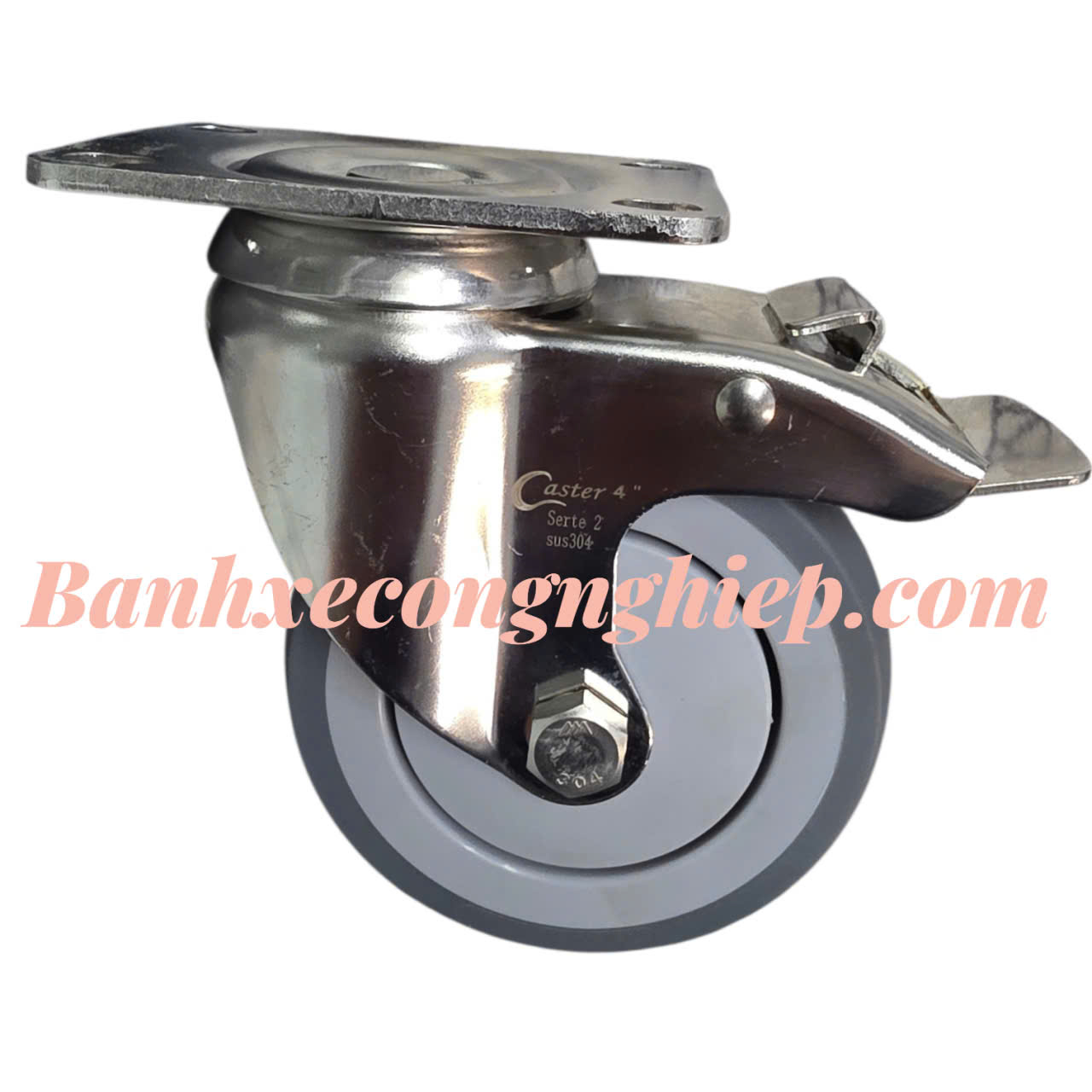 Bánh xe TPR 75mm, 100mm, 125mm, 150mm càng inox 304 xoay khóa Caster Serie 2 tải trung