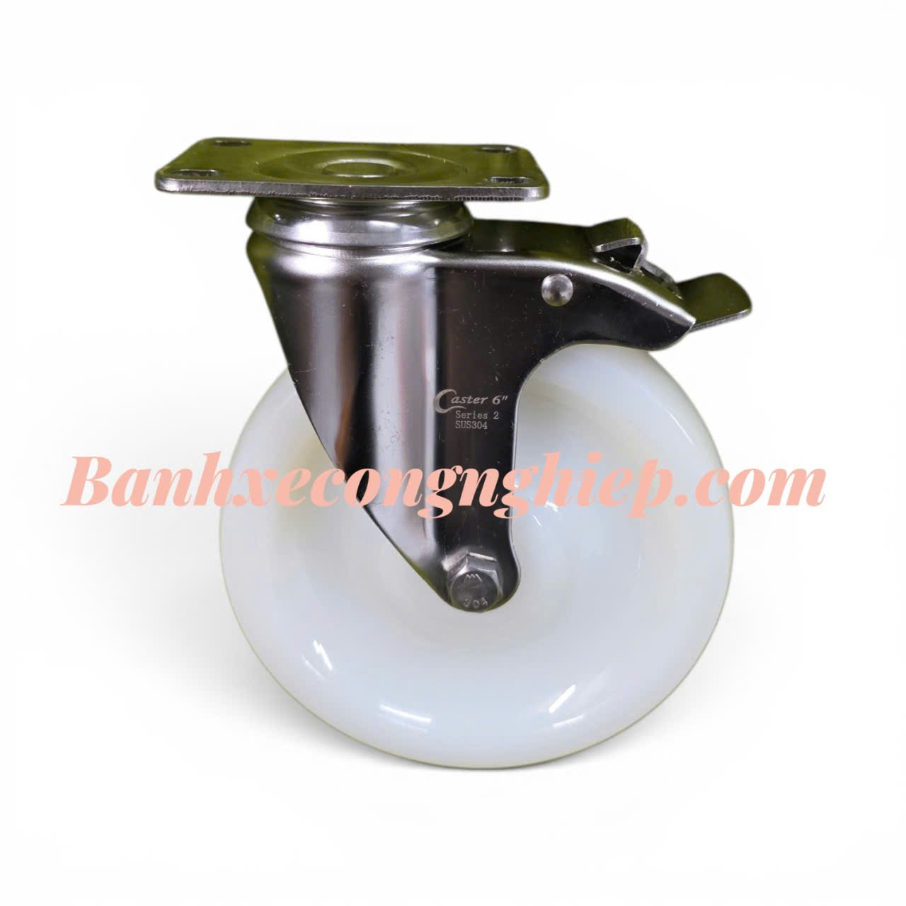 Bánh xe PA 150x36mm càng inox 304 xoay khóa Caster Serie 2 tải trung
