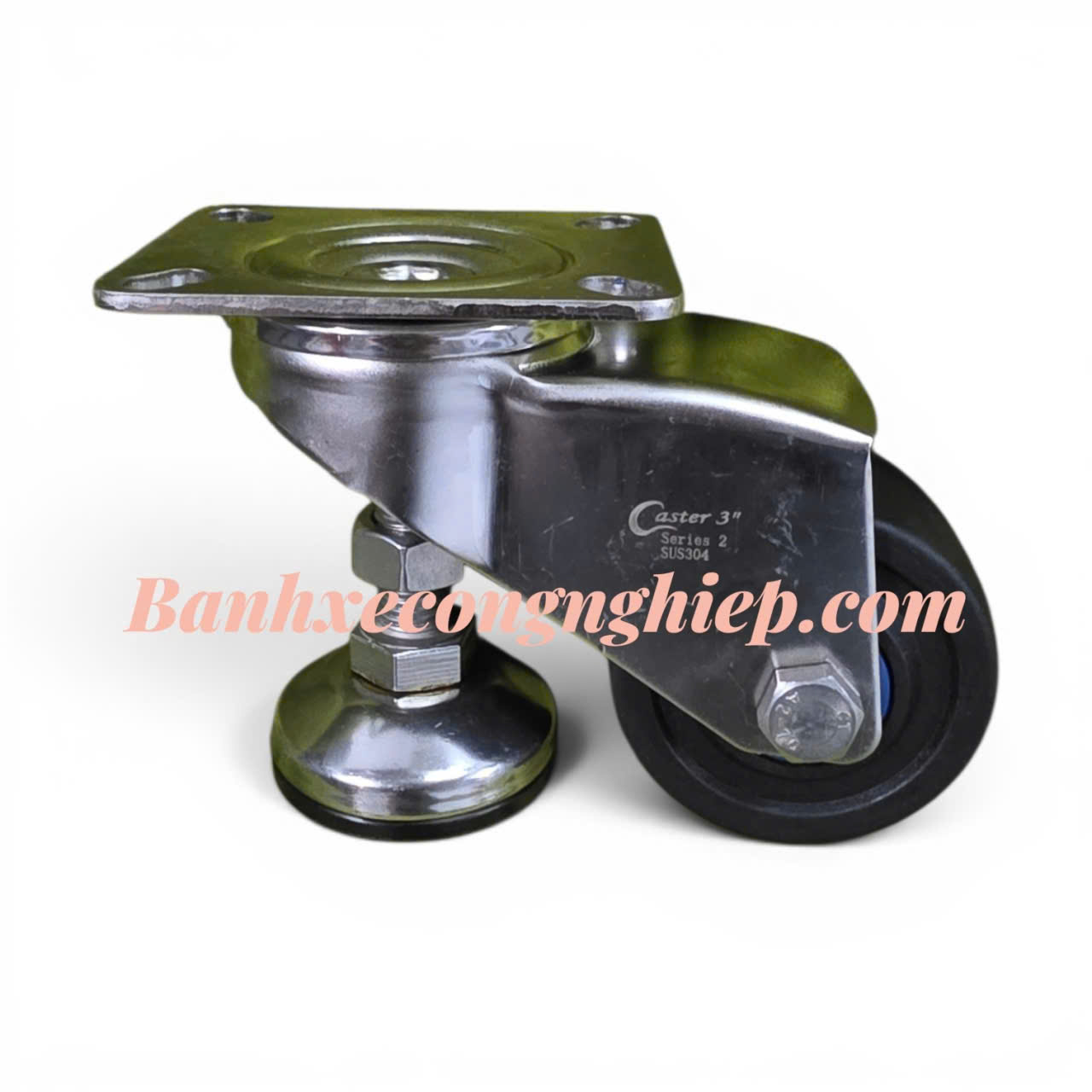 Bánh xe chân tăng chỉnh PA 75x45mm càng inox 304 xoay Caster Serie 4 tải trung