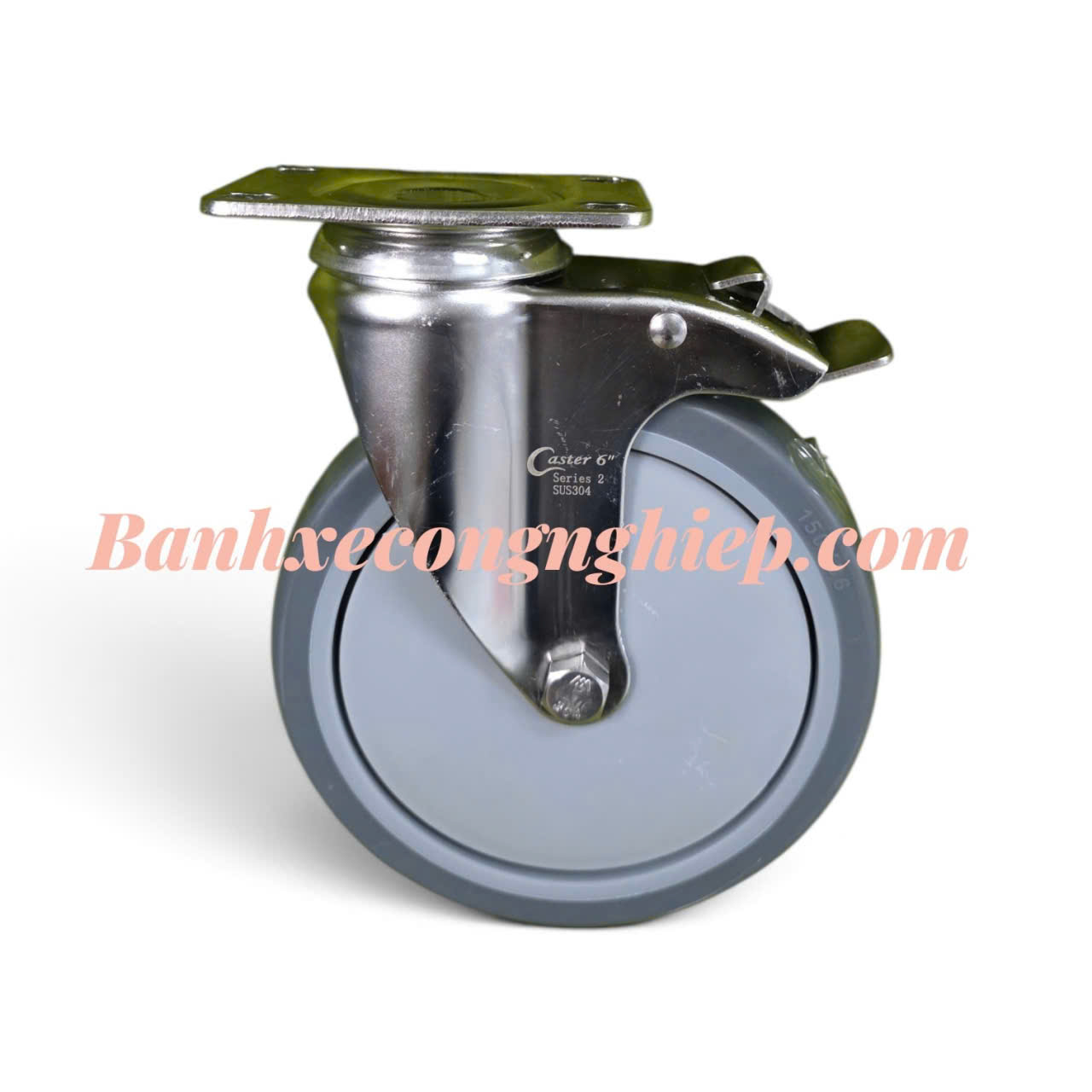 Bánh xe TPR 150x36mm càng inox 304 xoay khóa Caster Serie 2 tải trung