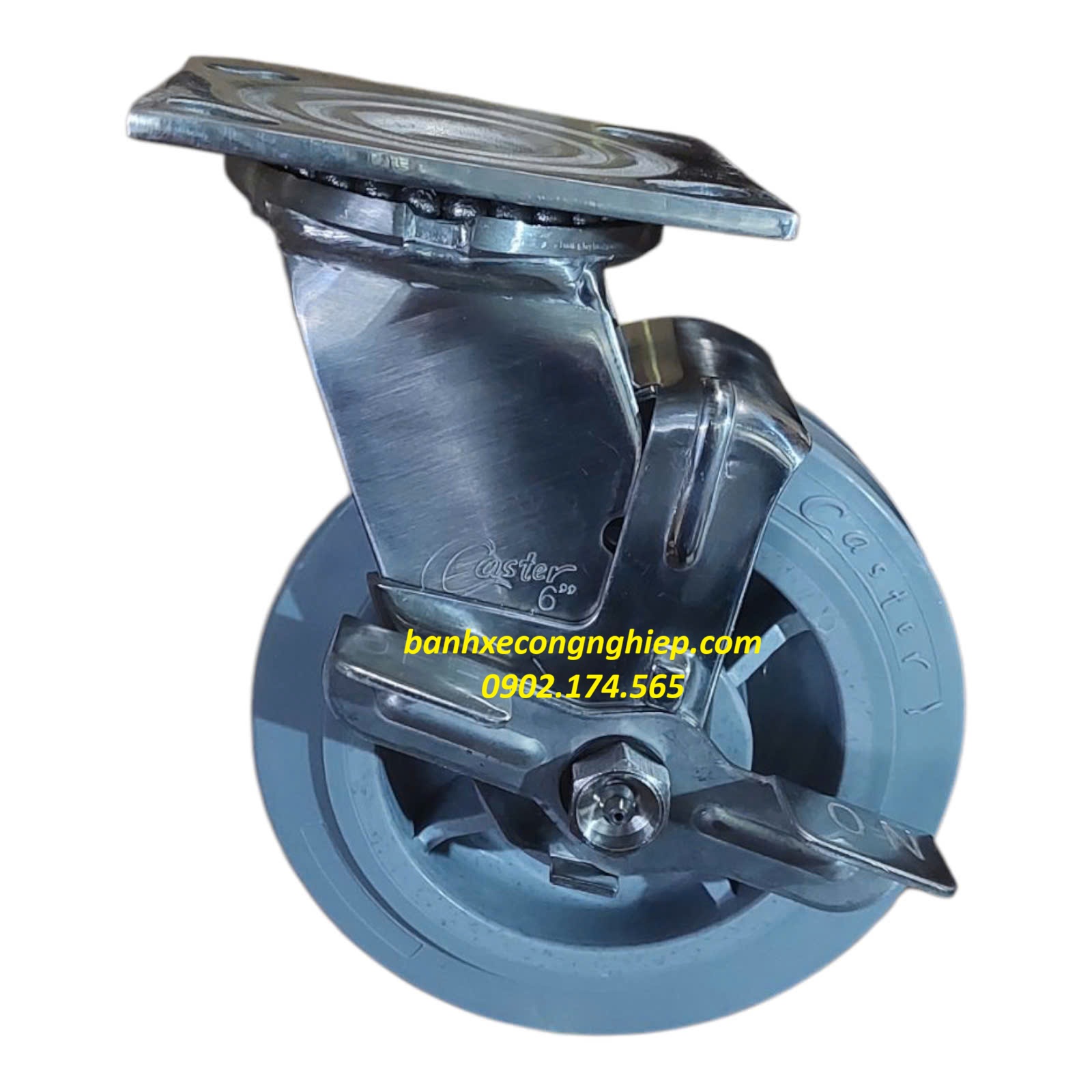 Bánh xe Hi-tech Perferma 100mm, 125mm, 150mm, 200mm càng inox 304 xoay khóa đơn Caster Serie 4 tải nặng