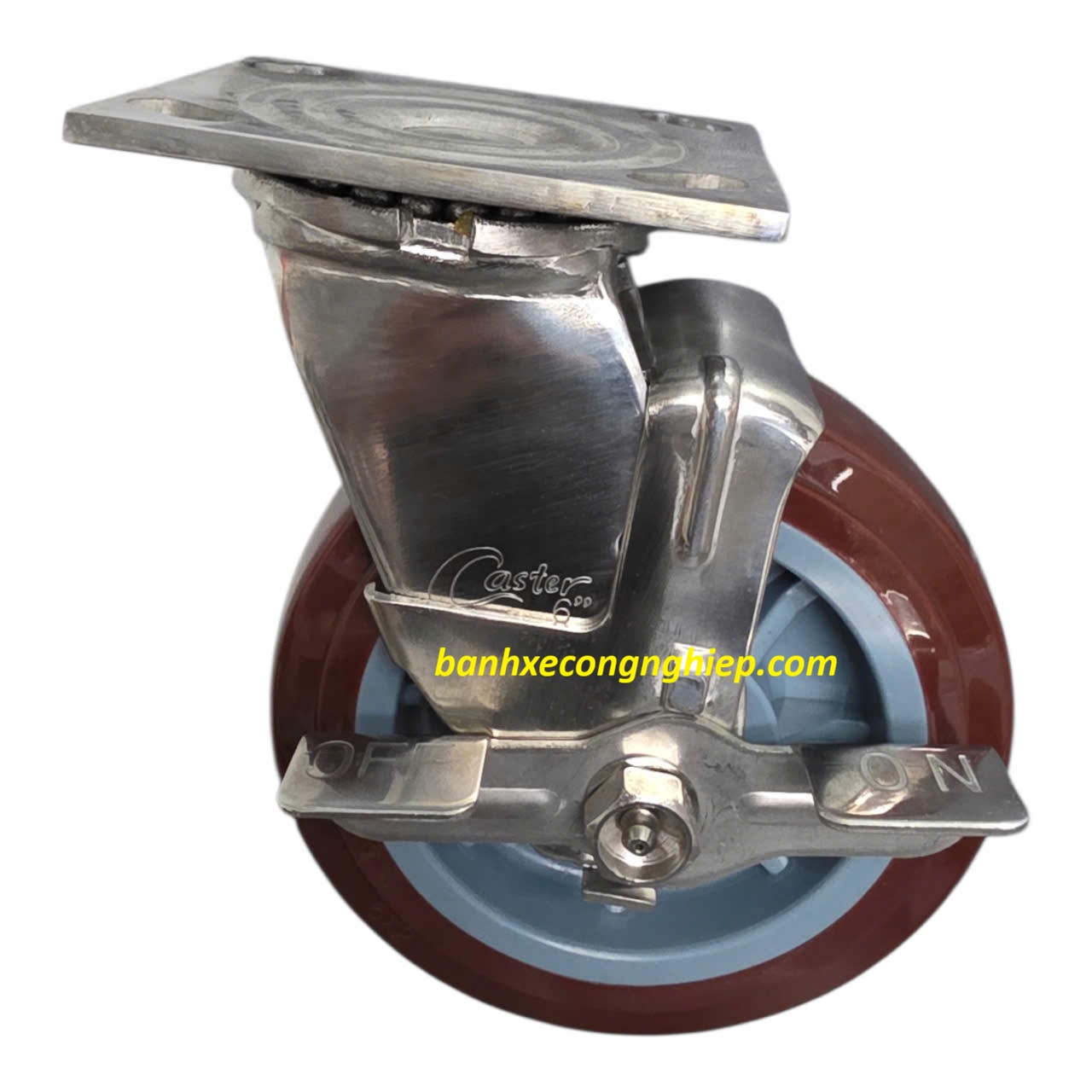 Bánh xe PA 100mm, 125mm, 150mm, 200mm càng inox 304 xoay khóa đơn Caster Serie 4 tải nặng