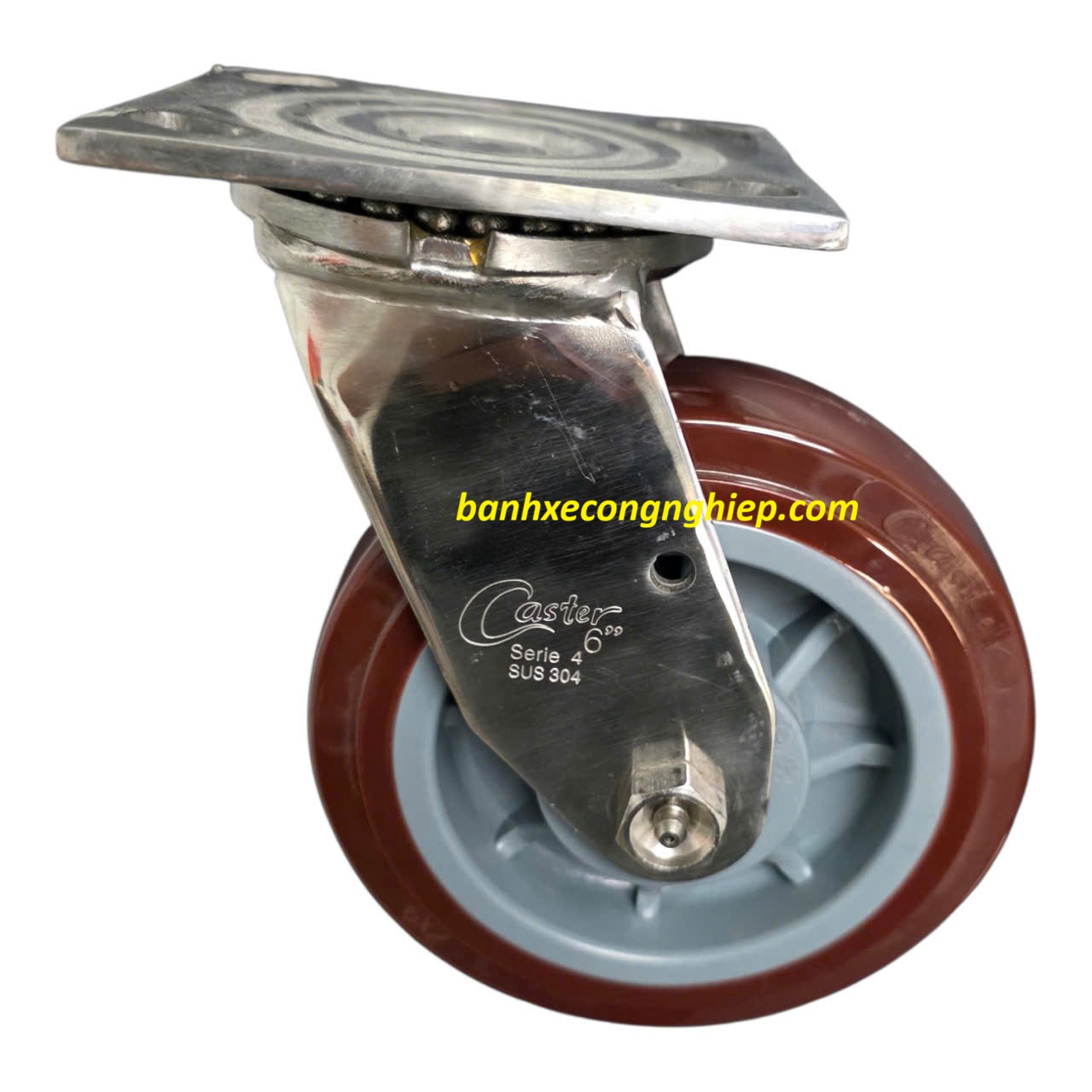 Bánh xe PU 100mm, 125mm, 150mm, 200mm càng inox 304 xoay Caster Serie 4 tải nặng
