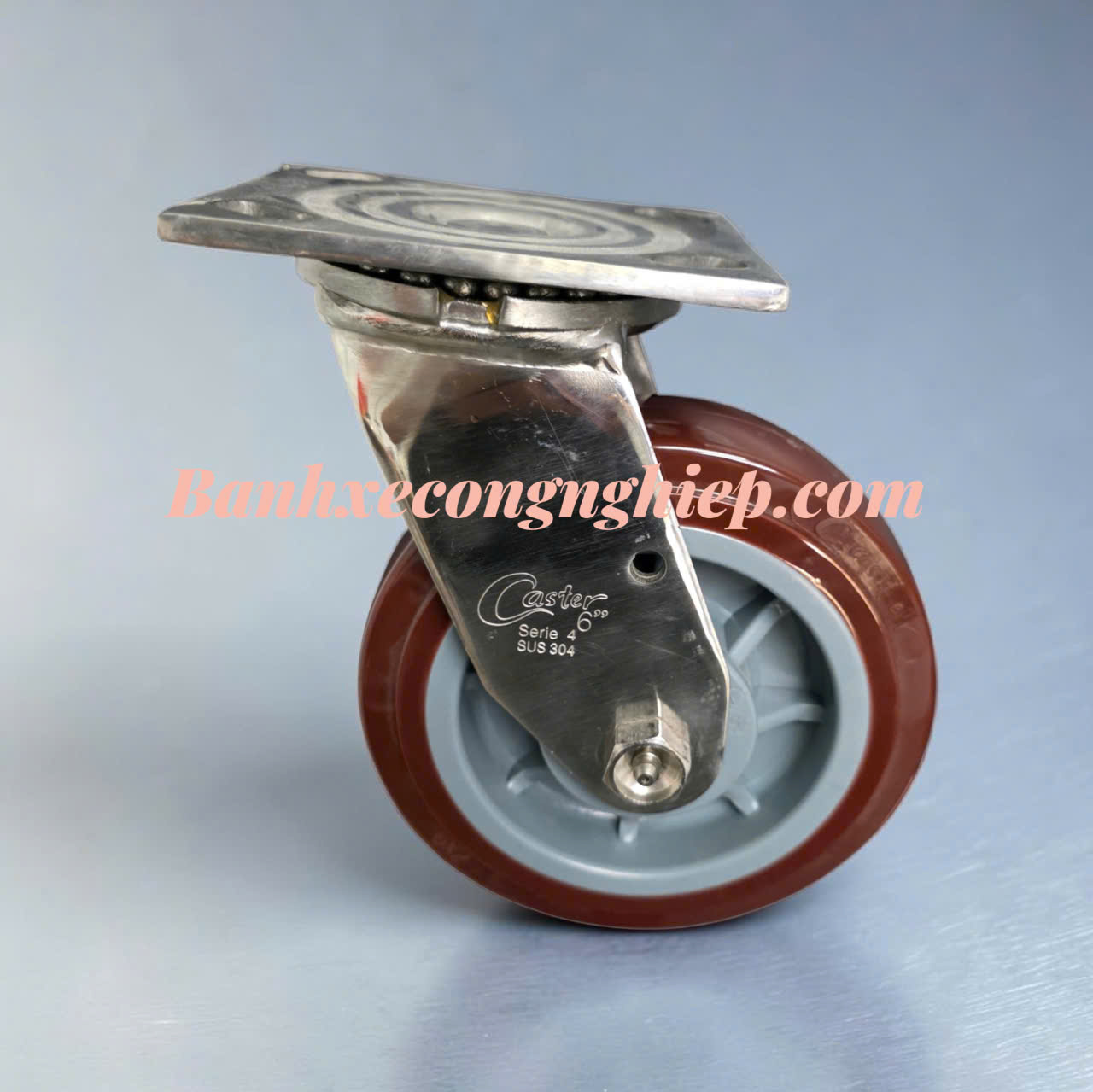 Bánh xe PU 100mm, 125mm, 150mm, 200mm càng inox 304 xoay Caster Serie 4 tải nặng