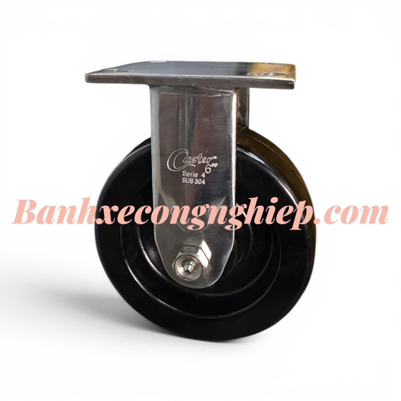 Bánh xe chịu nhiệt Phenolic 100mm, 125mm, 150mm, 200mm càng inox 304 cố định Caster Serie 4 tải nặng