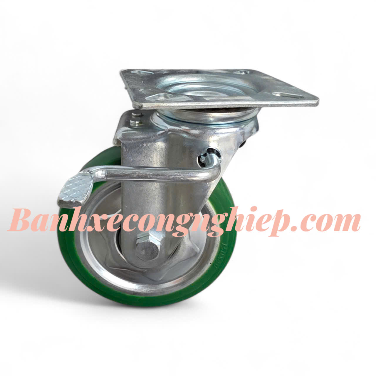 Bánh xe PU lõi thép 100mm, 130mm, 150mm, 200mm càng thép xoay khóa Caster Serie 4 tải trung