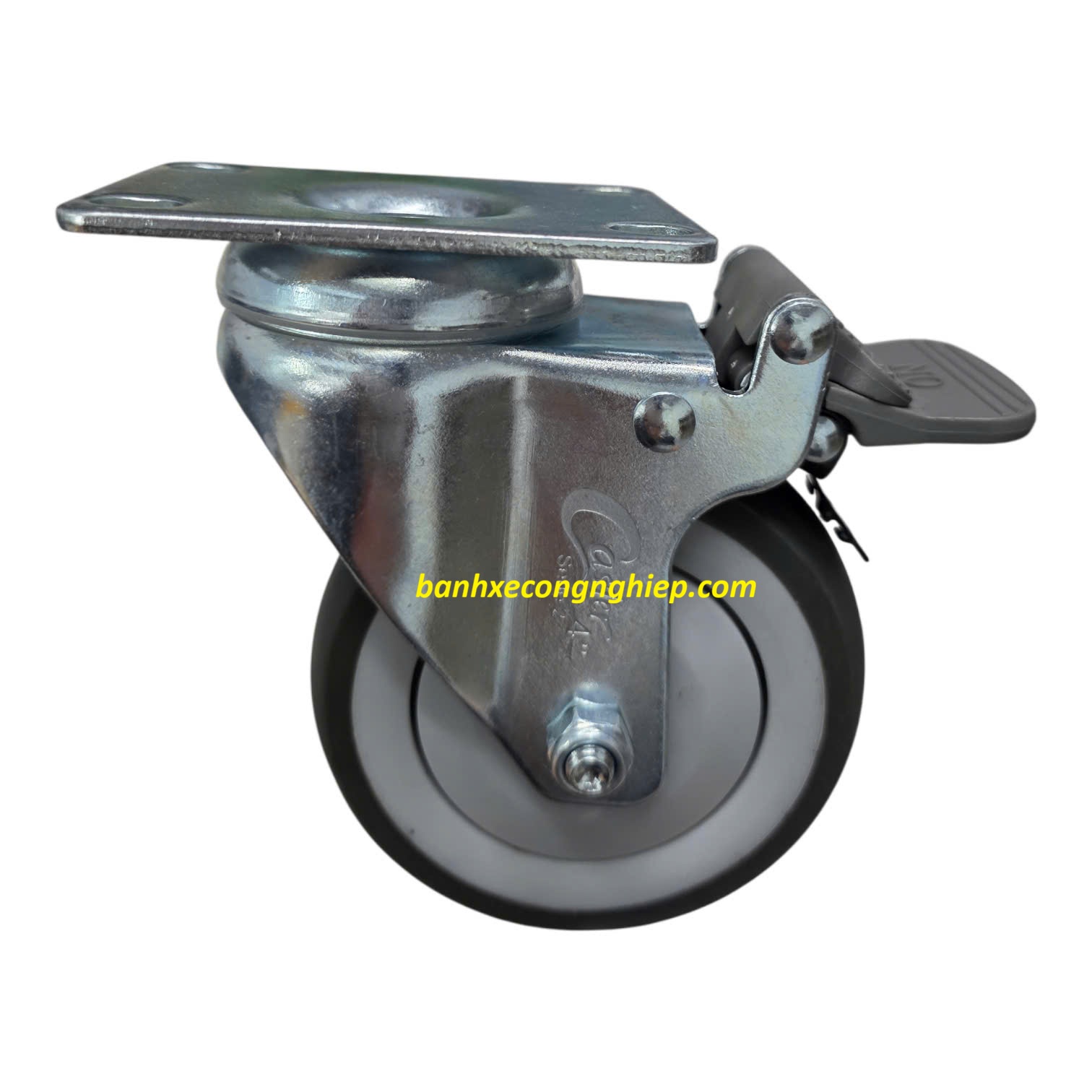 Bánh xe đẩy TPR 75mm, 100mm, 125mm càng thép xoay khóa Caster Serie 2 tải trung