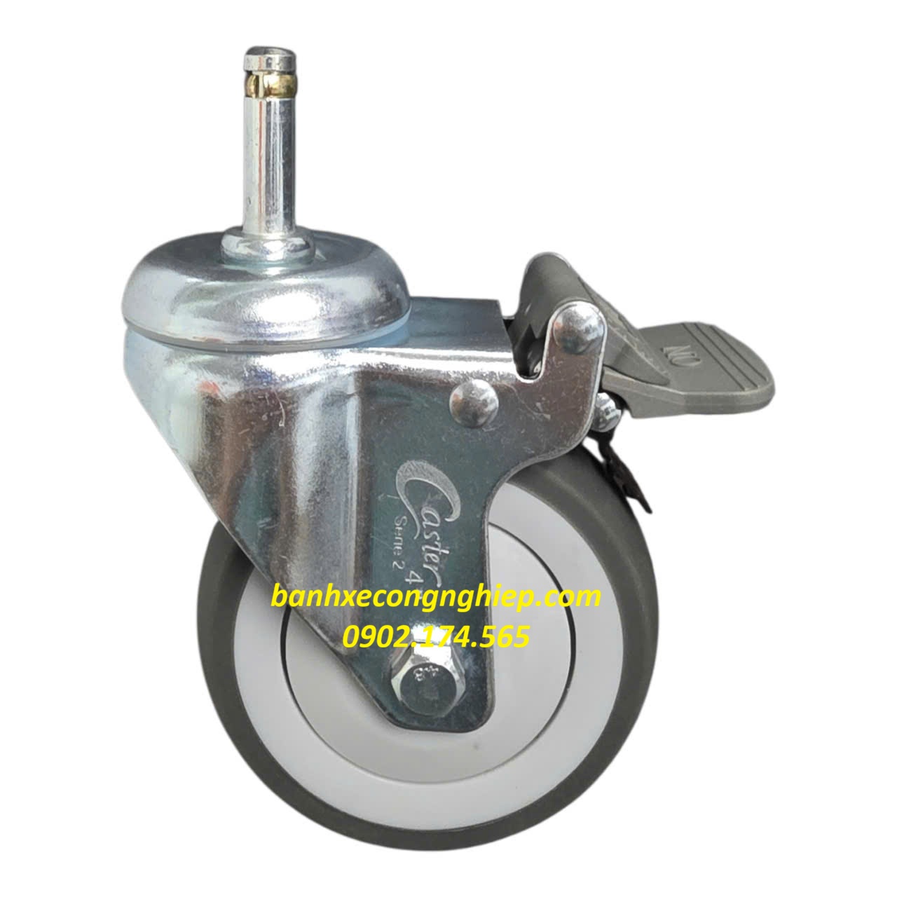 Bánh xe TPR (cao su xám) 75mm, 100mm, 125mm càng thép xoay khóa trục trơn 11x35 Caster Serie 2 tải trung