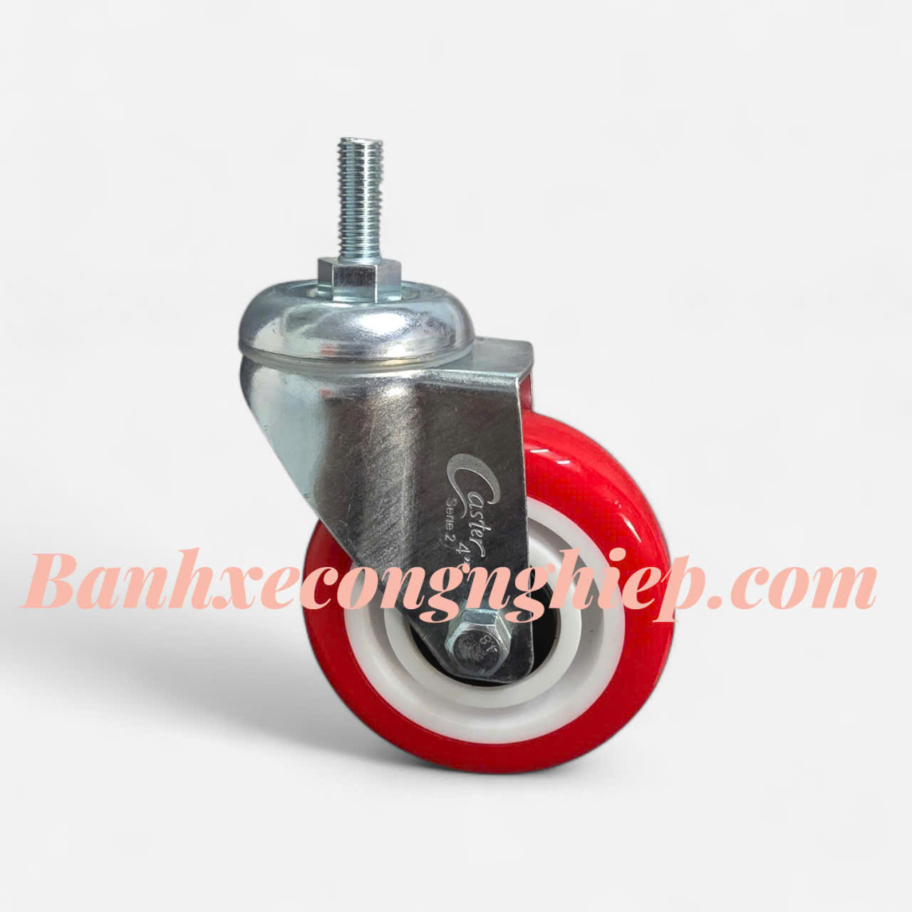 Bánh xe PU (Urethane) 75mm, 100mm, 125mm càng thép xoay trục ren M12 Caster Serie 2 tải trung