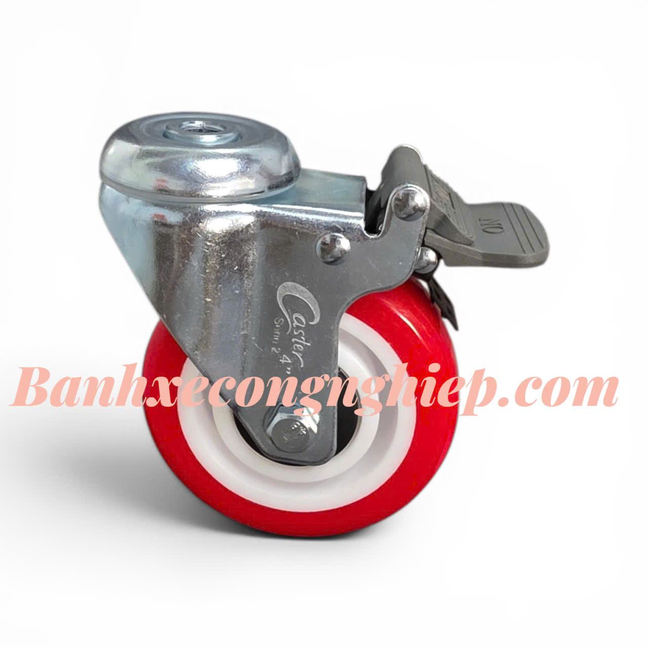 Bánh xe PU (Urethane) 75mm, 100mm, 125mm càng thép xoay khóa lỗ trục 12.5mm Caster Serie 2 tải trung