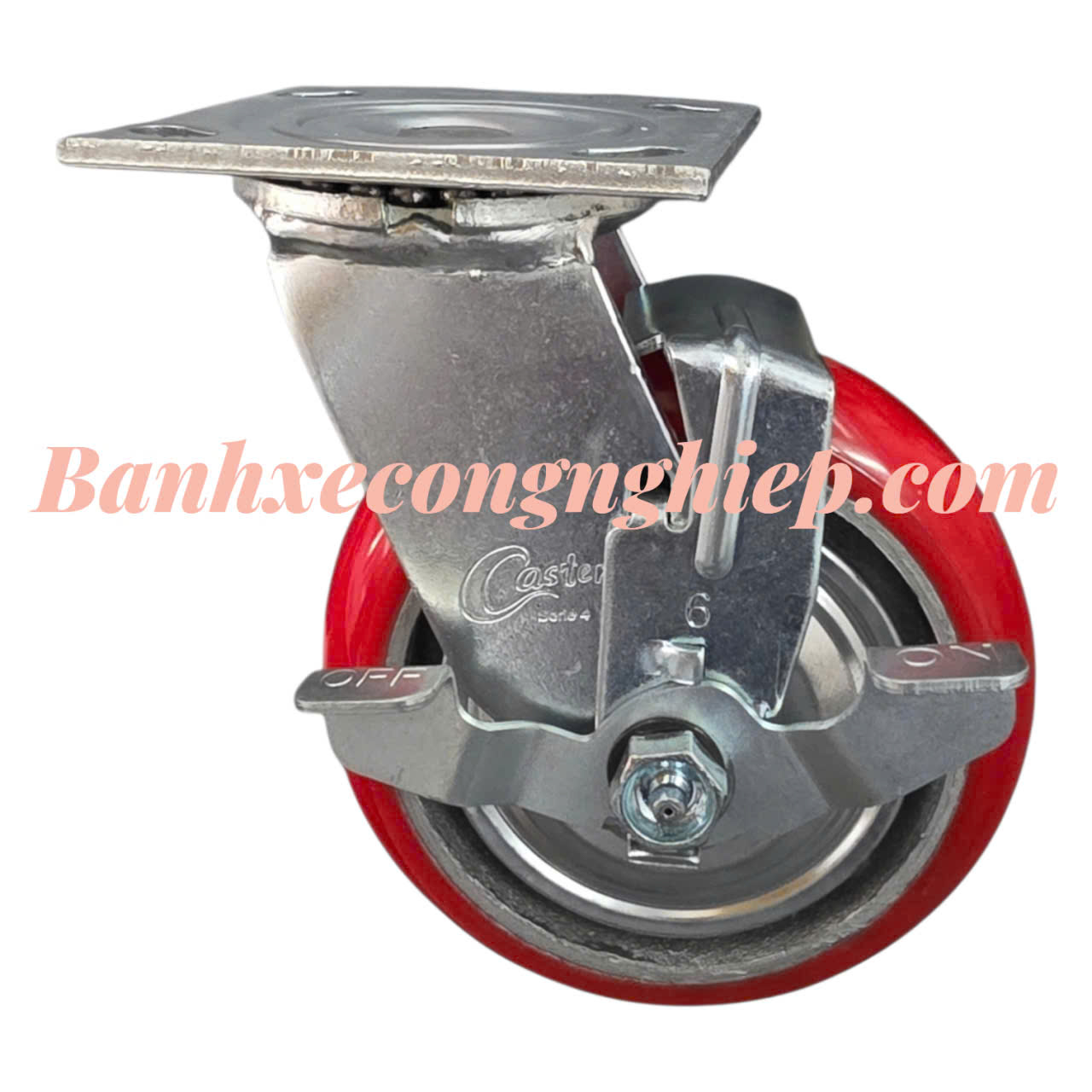 Bánh xe PU lõi gang có nắp che 100mm,125mm,150mm, 200mm xoay khóa Caster Serie 4 tải nặng
