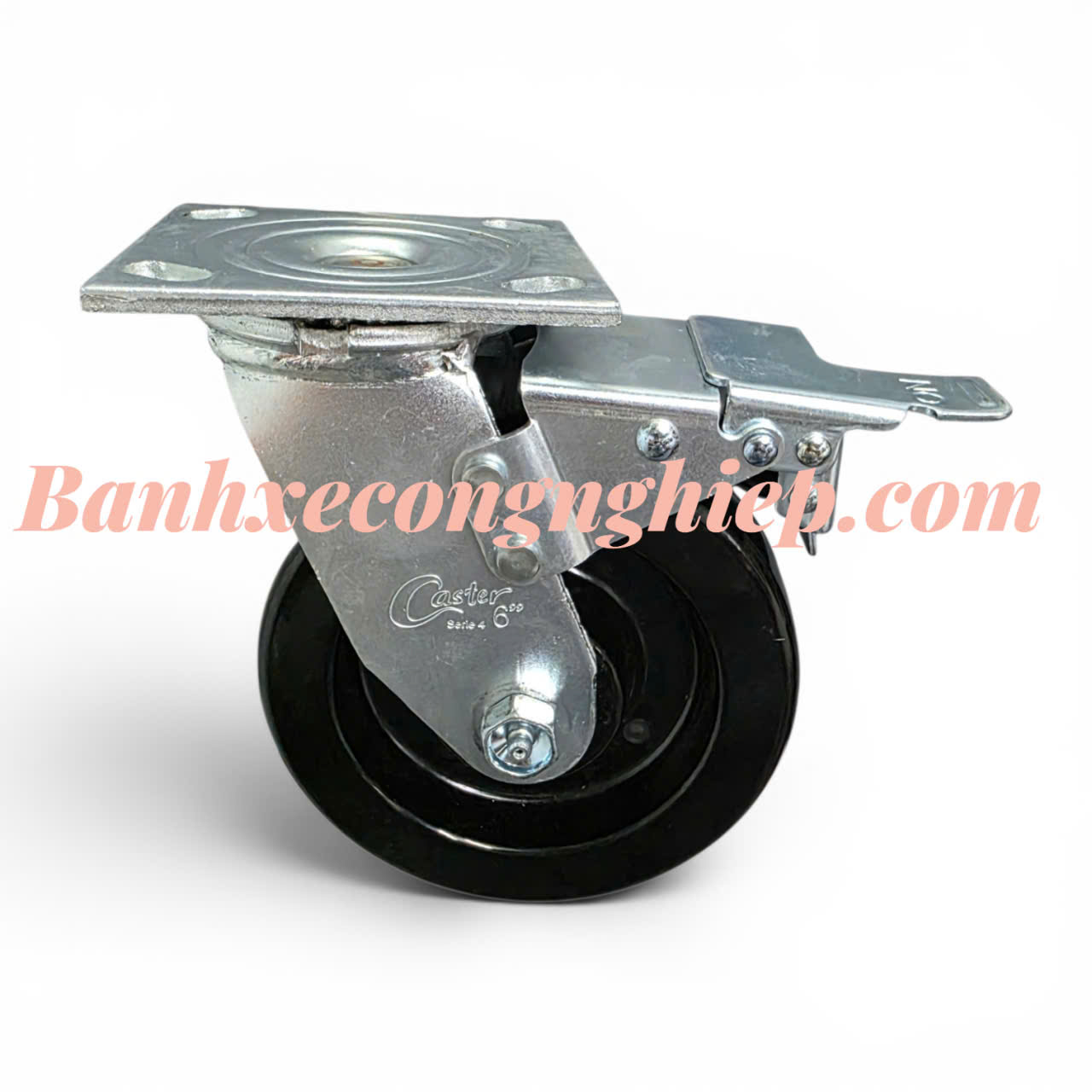 Bánh xe chịu nhiệt Phenolic 100mm, 125mm, 150mm, 200mm càng thép xoay khóa kép Caster Serie 4 tải nặng