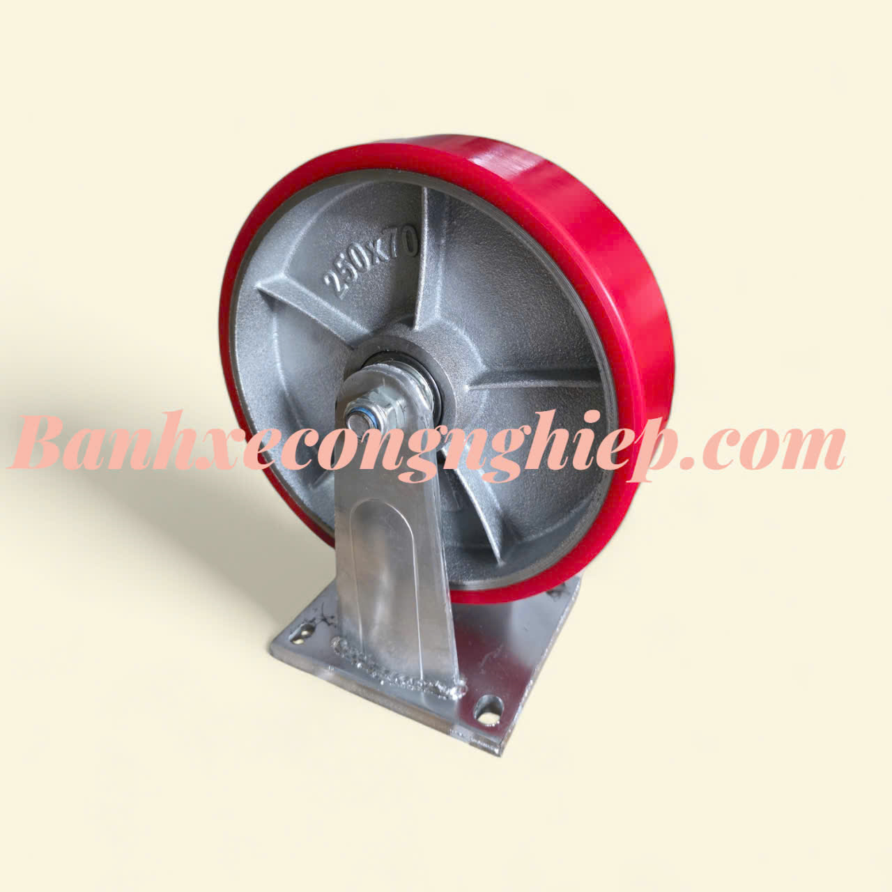 Bánh xe PU gang 150*70mm, 200*70mm, 250*70mm, 300*70mm siêu tải càng thép cố định