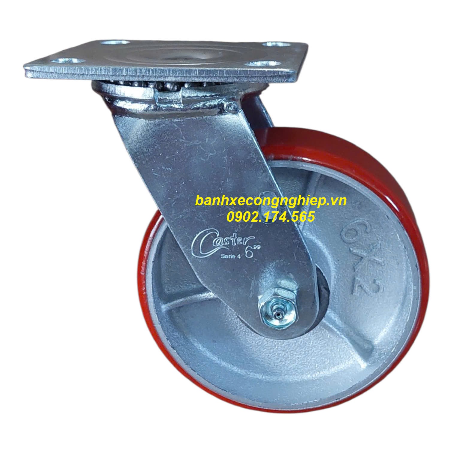 Bánh xe PU lõi gang 100mm, 125mm, 150mm, 200mm càng thép xoay Caster Serie 4 tải nặng