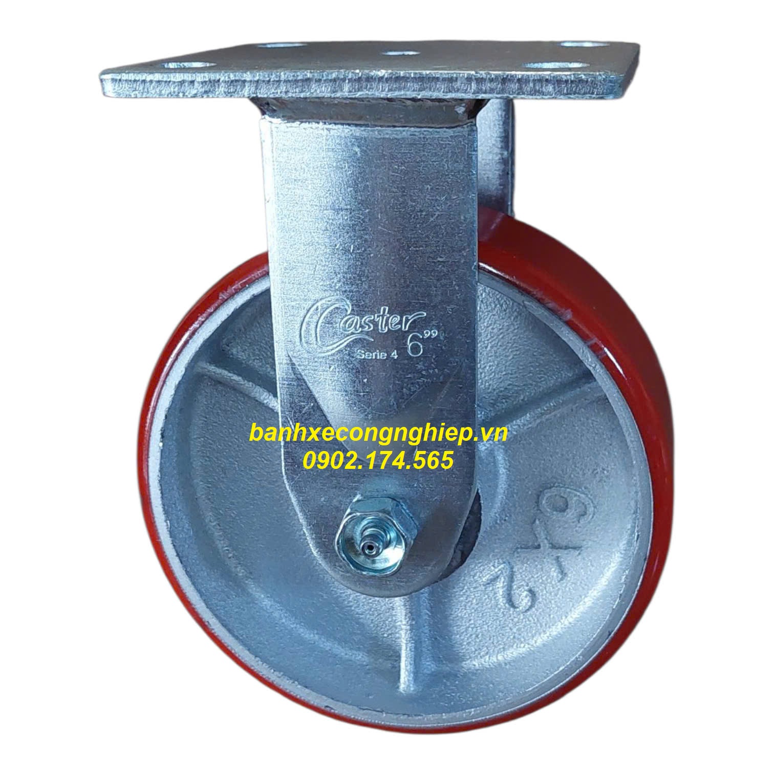 Bánh xe PU lõi gang 100mm, 125mm, 150mm, 200mm càng thép cố định Caster Serie 4 tải nặng