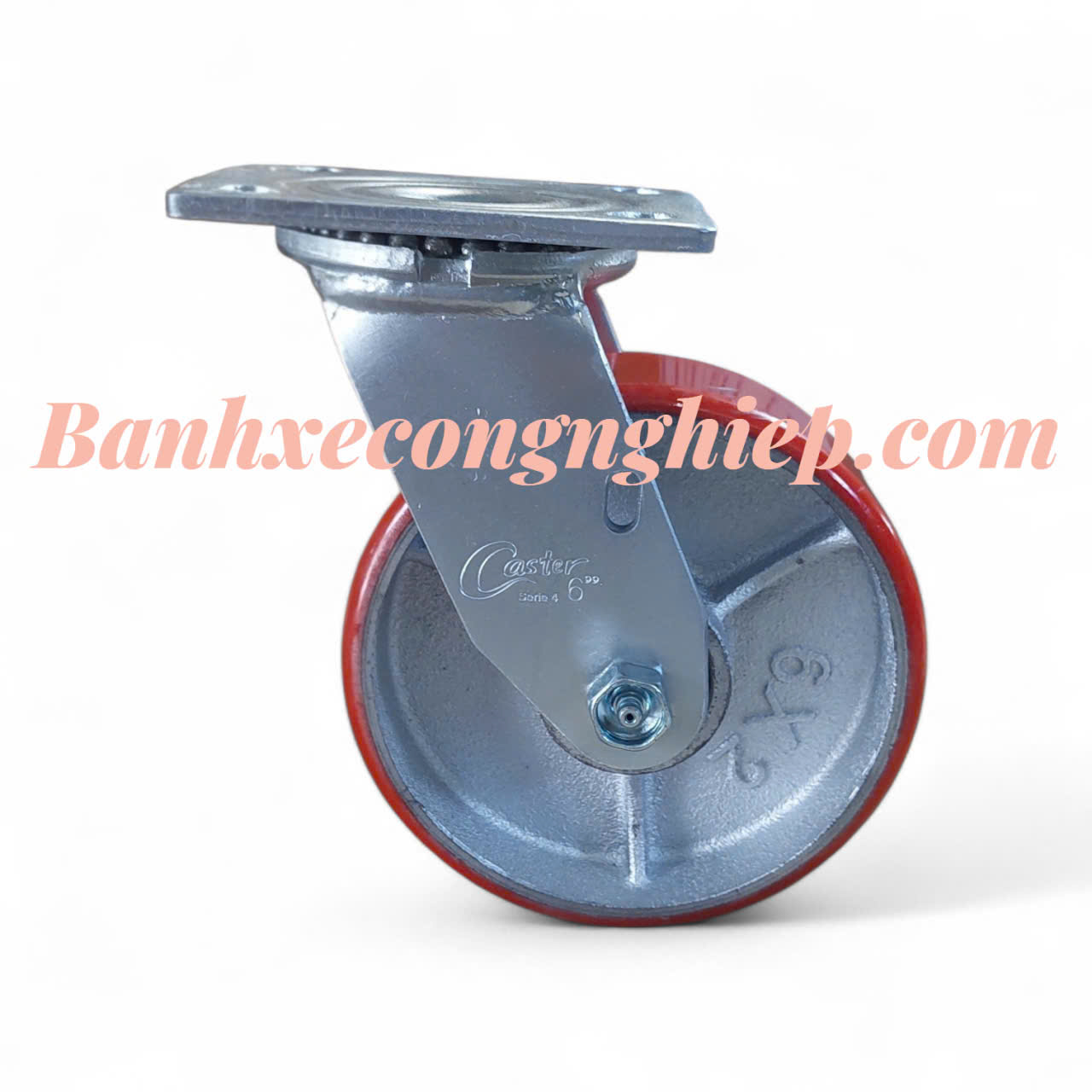 Bánh xe PU lõi gang 100mm, 125mm, 150mm, 200mm càng thép xoay Caster Serie 4 tải nặng