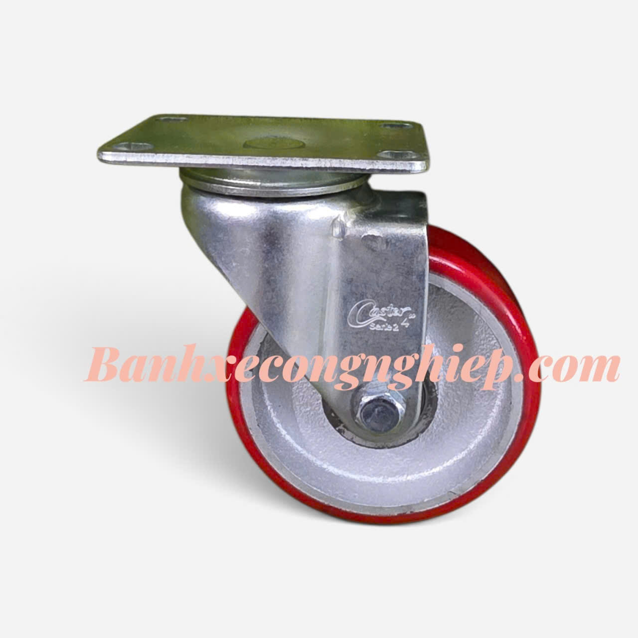 Bánh xe PU lõi gang phi 75mm, 100mm, 125mm càng thép xoay Caster Serie 2 tải trung dạng đế