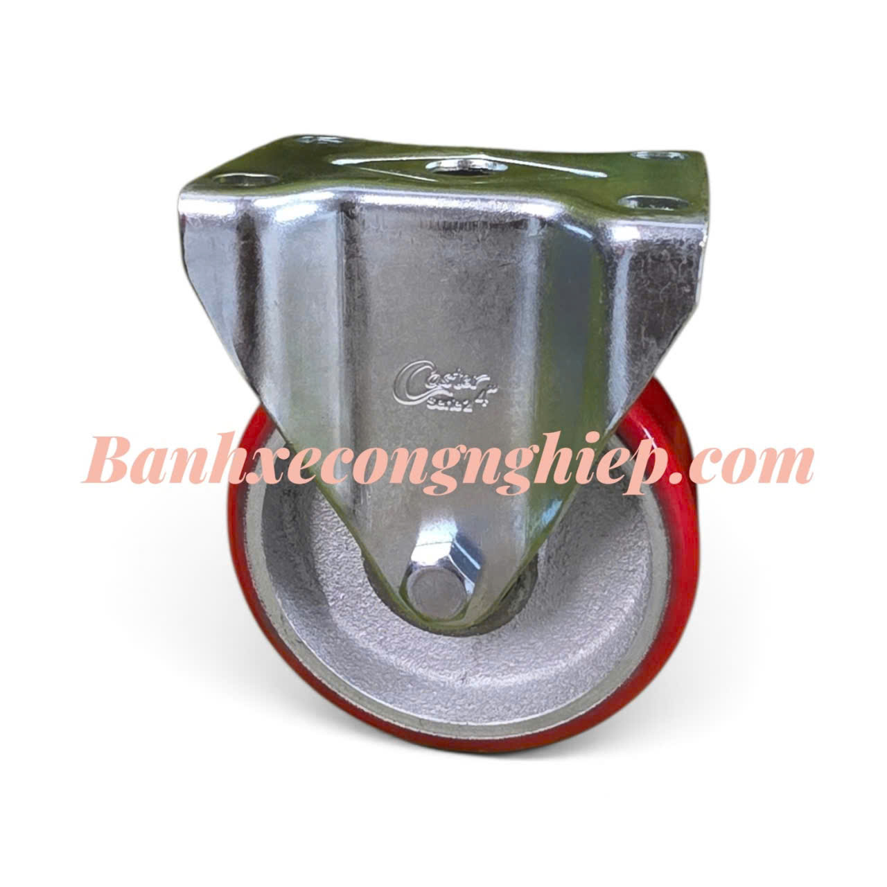 Bánh xe PU lõi gang phi 75mm, 100mm, 125mm càng thép cố định Caster Serie 2 tải trung dạng đế
